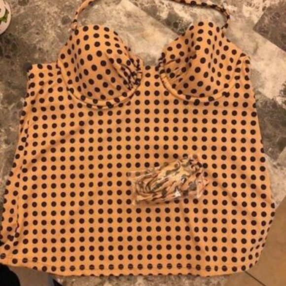 J. Crew Other - J CREW WOMENS TANKINI TOP Size 4 Beige Black Polka Dots Worn Once